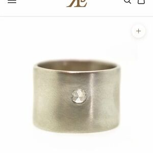 Rebecca Lankford Sterling Silver Wide Band Ring with Single Champagne Diamond